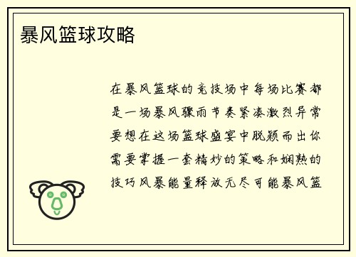 暴风篮球攻略